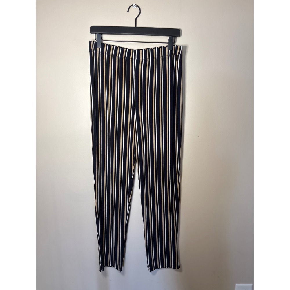 Travelers by Chico's Navy Tan Striped Ankle Pants Size 1 Medium